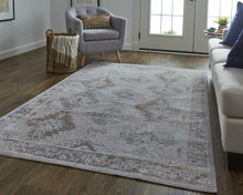 4' X 6' Gray Orange And Blue Geometric Power Loom Distressed Stain Resistant Area Rug