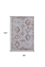 4' X 6' Gray Orange And Blue Geometric Power Loom Distressed Stain Resistant Area Rug