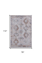 4' X 6' Gray Orange And Blue Geometric Power Loom Distressed Stain Resistant Area Rug