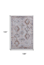 4' X 6' Gray Orange And Blue Geometric Power Loom Distressed Stain Resistant Area Rug