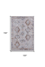 4' X 6' Gray Orange And Blue Geometric Power Loom Distressed Stain Resistant Area Rug