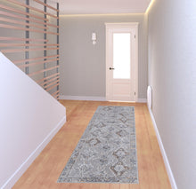 4' X 6' Gray Orange And Blue Geometric Power Loom Distressed Stain Resistant Area Rug