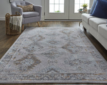4' X 6' Gray Orange And Blue Geometric Power Loom Distressed Stain Resistant Area Rug