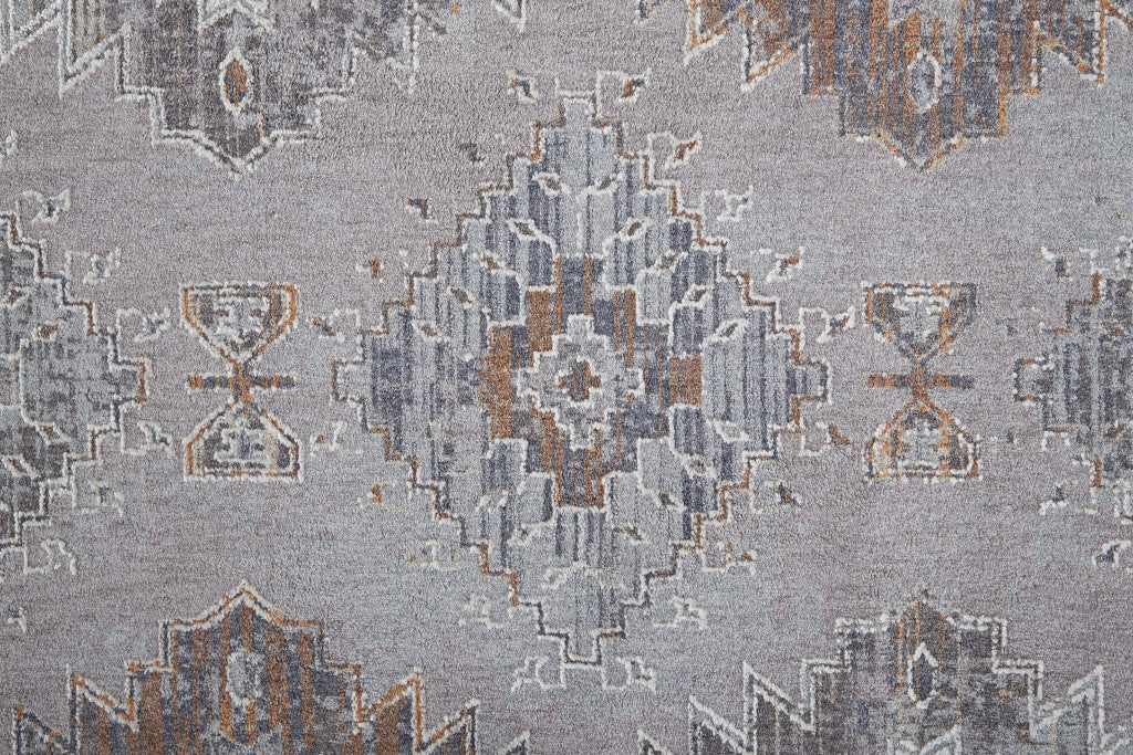 4' X 6' Gray Orange And Blue Geometric Power Loom Distressed Stain Resistant Area Rug