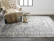 Taupe Gray And Blue Floral Stain Resistant Area Rug - 5' x 8'