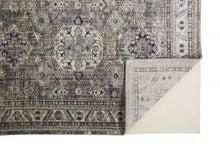 Taupe Gray And Blue Floral Stain Resistant Area Rug - 5' x 8'
