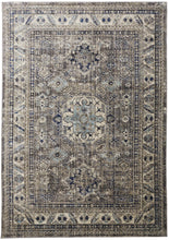 Taupe Gray And Blue Floral Stain Resistant Area Rug - 5' x 8'