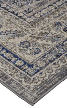 Taupe Gray And Blue Floral Stain Resistant Area Rug - 5' x 8'