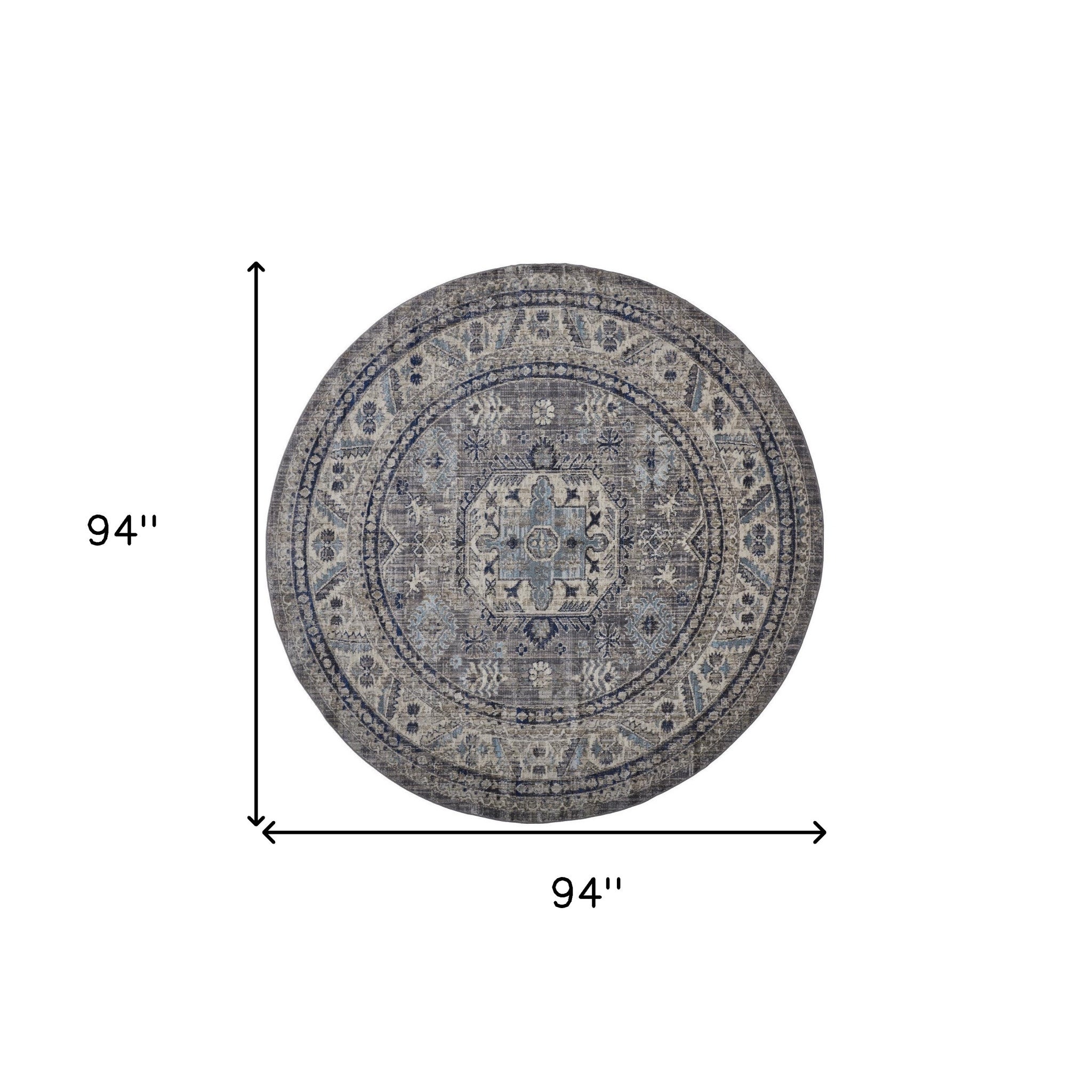 Taupe Gray And Blue Floral Stain Resistant Area Rug - 5' x 8'