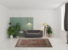 Taupe Gray And Blue Floral Stain Resistant Area Rug - 5' x 8'