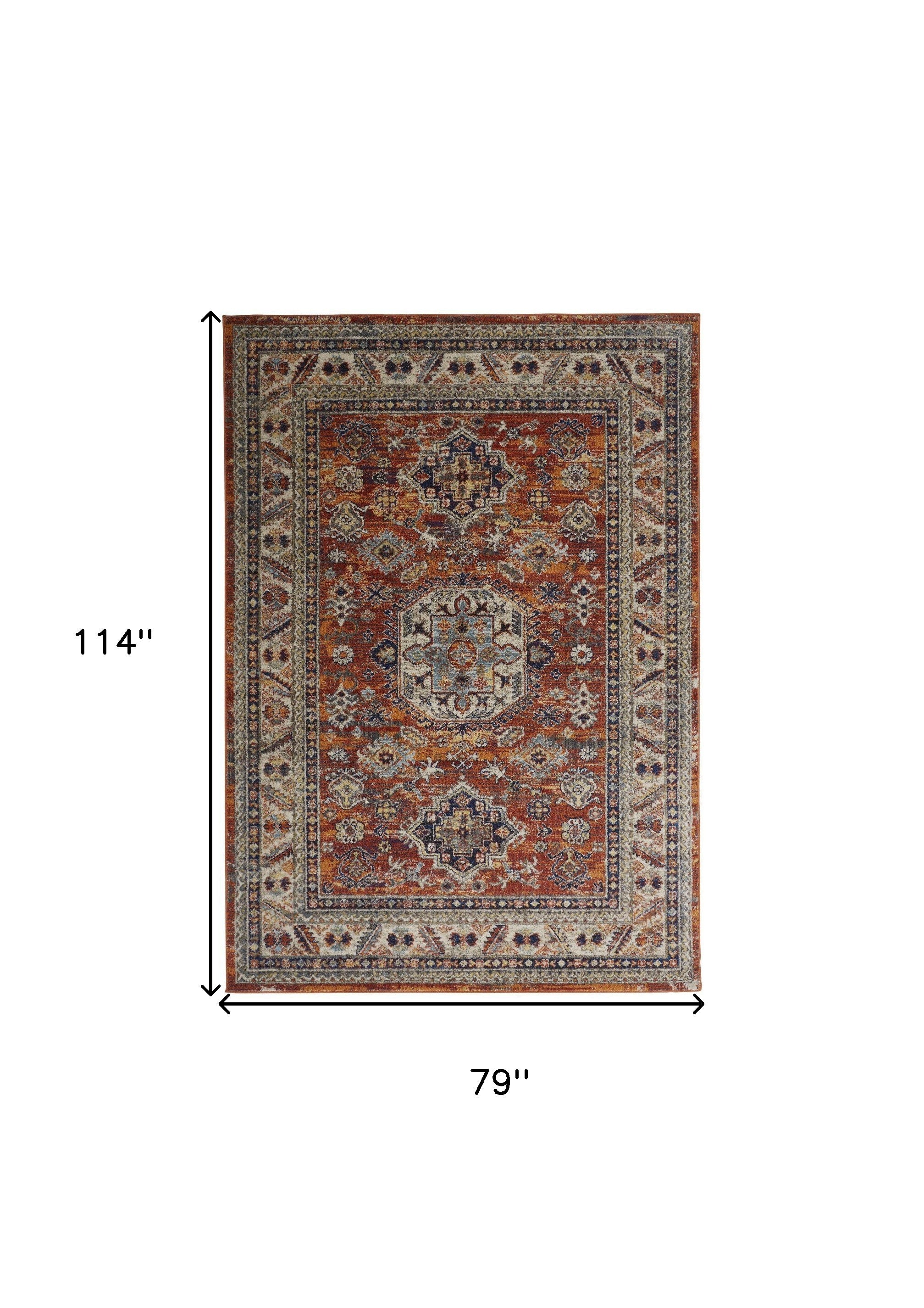 Taupe Gray And Blue Floral Stain Resistant Area Rug - 5' x 8'