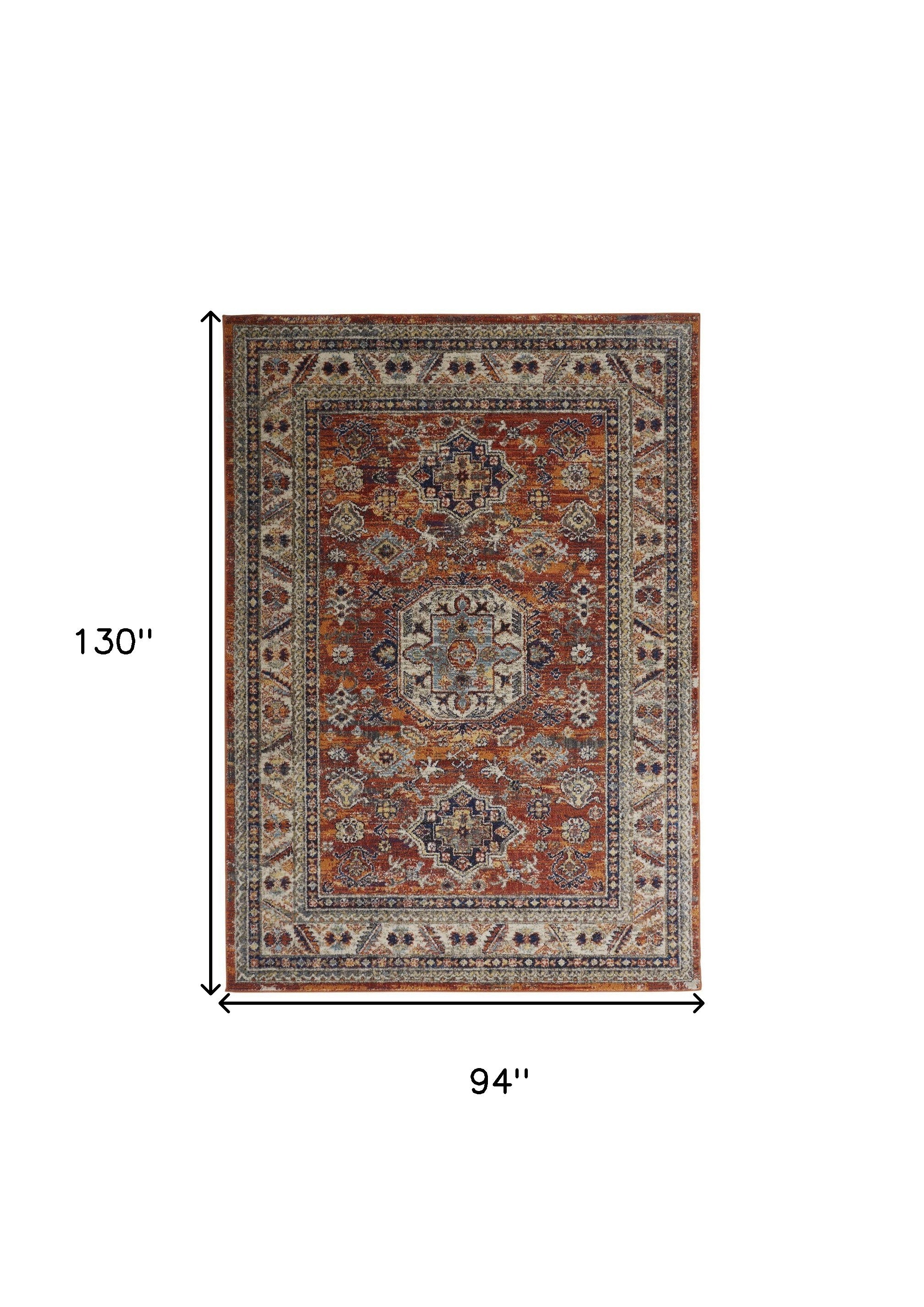 Taupe Gray And Blue Floral Stain Resistant Area Rug - 5' x 8'