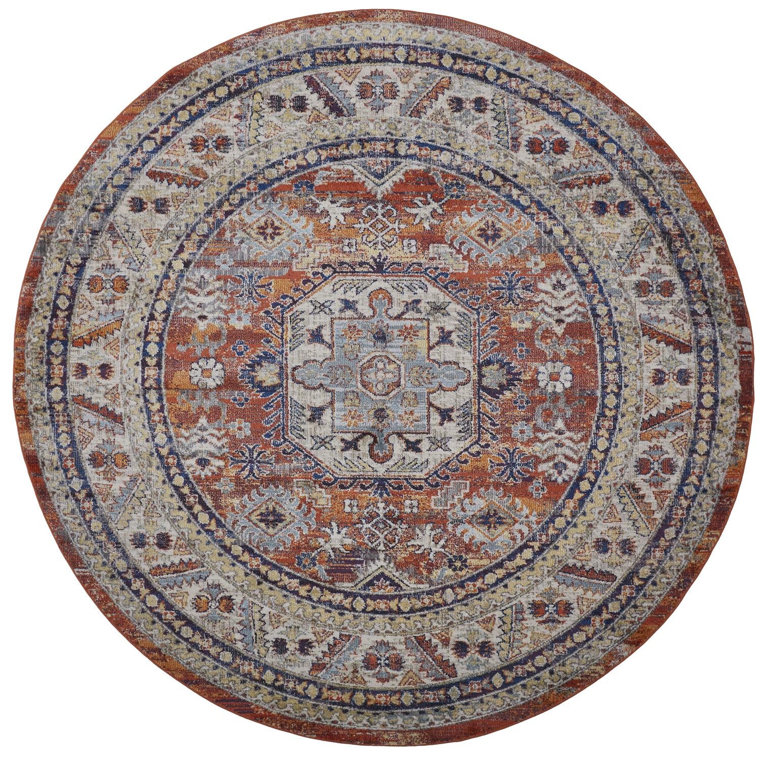 Taupe Gray And Blue Floral Stain Resistant Area Rug - 5' x 8'