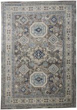 5' X 8' Gray Brown And Blue Floral Stain Resistant Area Rug