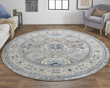 5' X 8' Gray Brown And Blue Floral Stain Resistant Area Rug