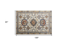 5' X 8' Gray Brown And Blue Floral Stain Resistant Area Rug