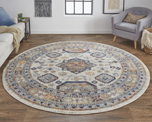 5' X 8' Gray Brown And Blue Floral Stain Resistant Area Rug