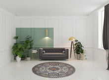 5' X 8' Gray Brown And Blue Floral Stain Resistant Area Rug