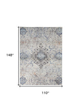 5' X 8' Ivory Taupe And Blue Floral Power Loom Distressed Stain Resistant Area Rug