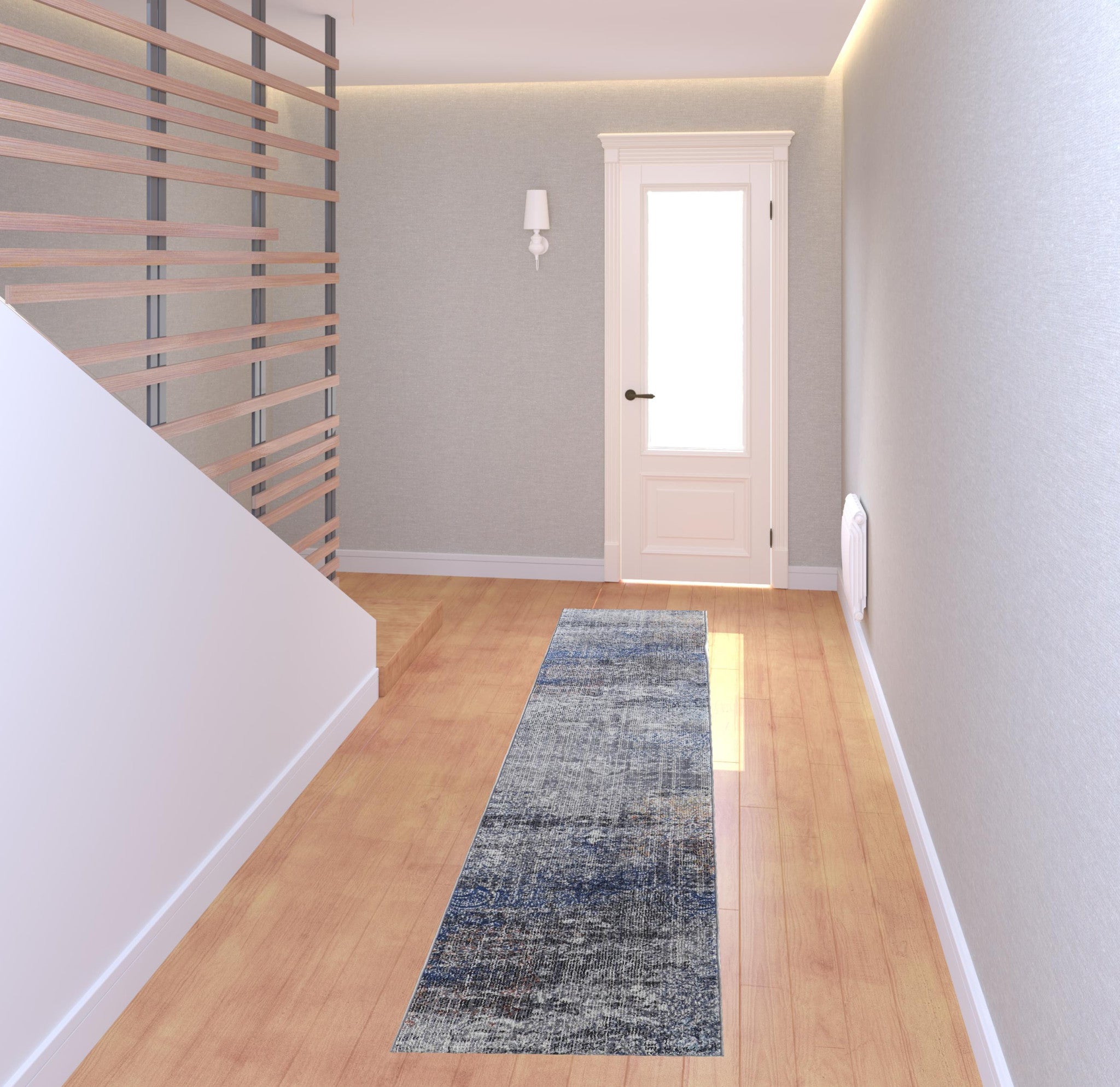 5' X 8' Taupe Blue And Ivory Abstract Power Loom Distressed Stain Resistant Area Rug