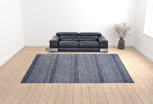 8' X 10' Blue And Gray Wool Striped Hand Knotted Area Rug