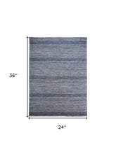 8' X 10' Blue And Gray Wool Striped Hand Knotted Area Rug