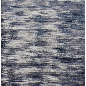 Blue Gray And Ivory Striped Power Loom Distressed Area Rug 4' x 6'