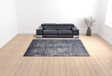 Blue Gray And Ivory Striped Power Loom Distressed Area Rug 4' x 6'