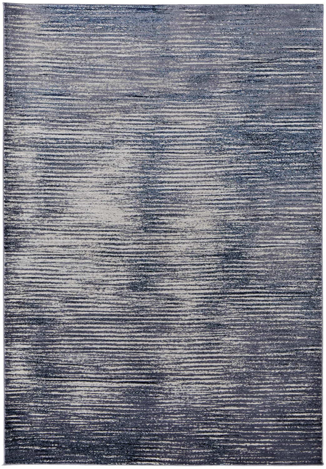Blue Gray And Ivory Striped Power Loom Distressed Area Rug 4' x 6'