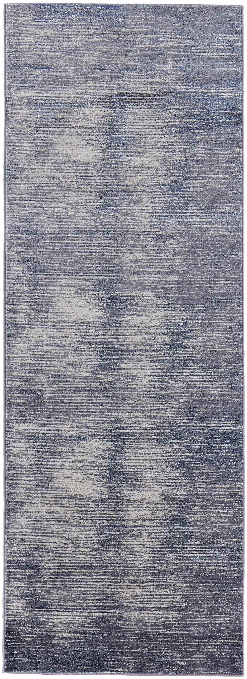 Blue Gray And Ivory Striped Power Loom Distressed Area Rug 4' x 6'