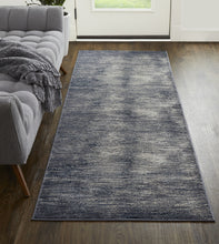 Blue Gray And Ivory Striped Power Loom Distressed Area Rug 4' x 6'