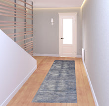 Blue Gray And Ivory Striped Power Loom Distressed Area Rug 4' x 6'