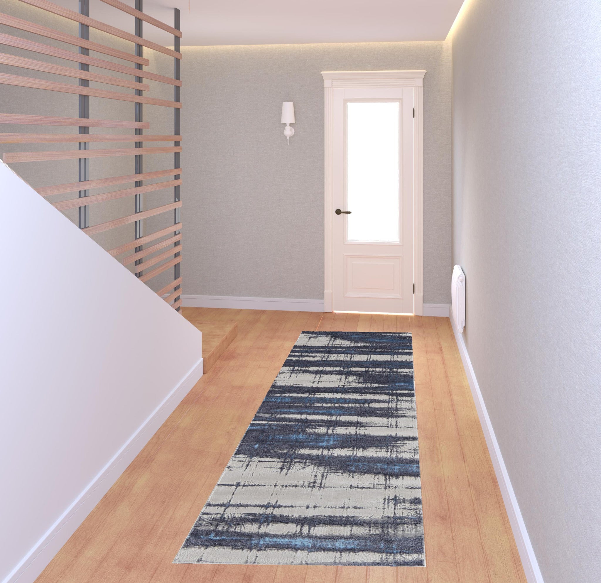 4' X 6' Ivory Blue And Gray Abstract Power Loom Distressed Area Rug