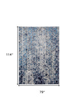 Blue Ivory And Gray Geometric Power Loom Distressed Area Rug - 4' X 6'