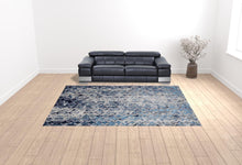 Blue Ivory And Gray Geometric Power Loom Distressed Area Rug - 4' X 6'