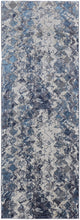 Blue Ivory And Gray Geometric Power Loom Distressed Area Rug - 4' X 6'