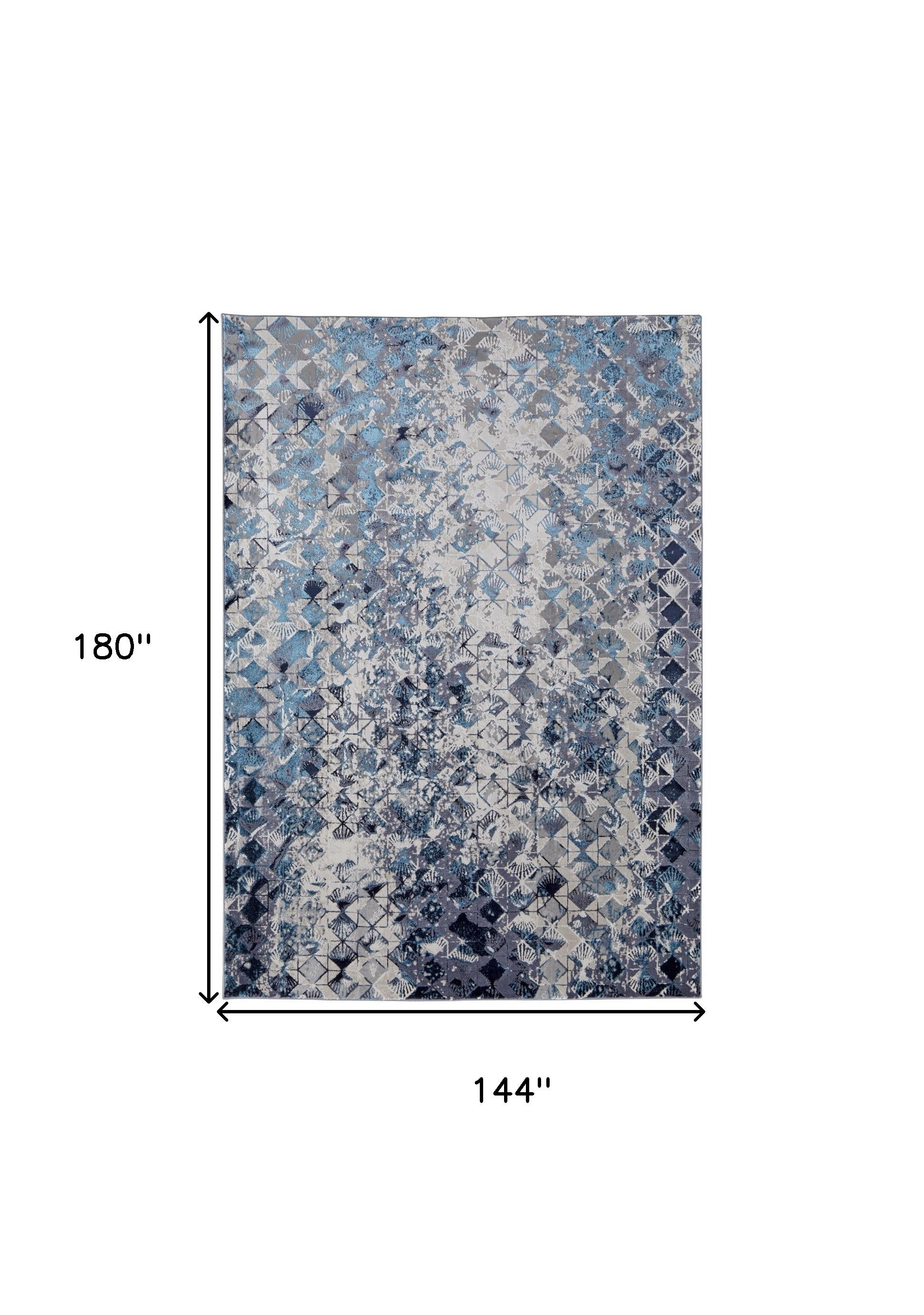 Blue Ivory And Gray Geometric Power Loom Distressed Area Rug - 4' X 6'