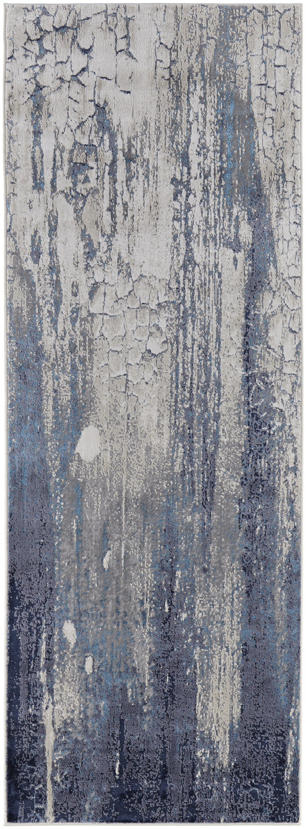 4' X 6' Ivory Blue And Black Abstract Power Loom Distressed Area Rug