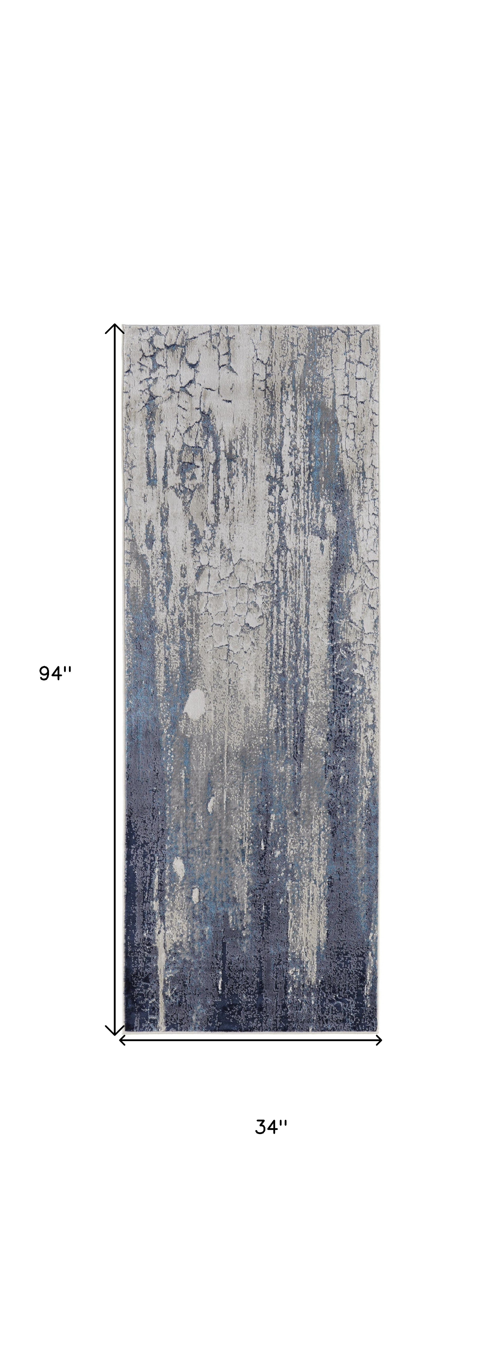 4' X 6' Ivory Blue And Black Abstract Power Loom Distressed Area Rug