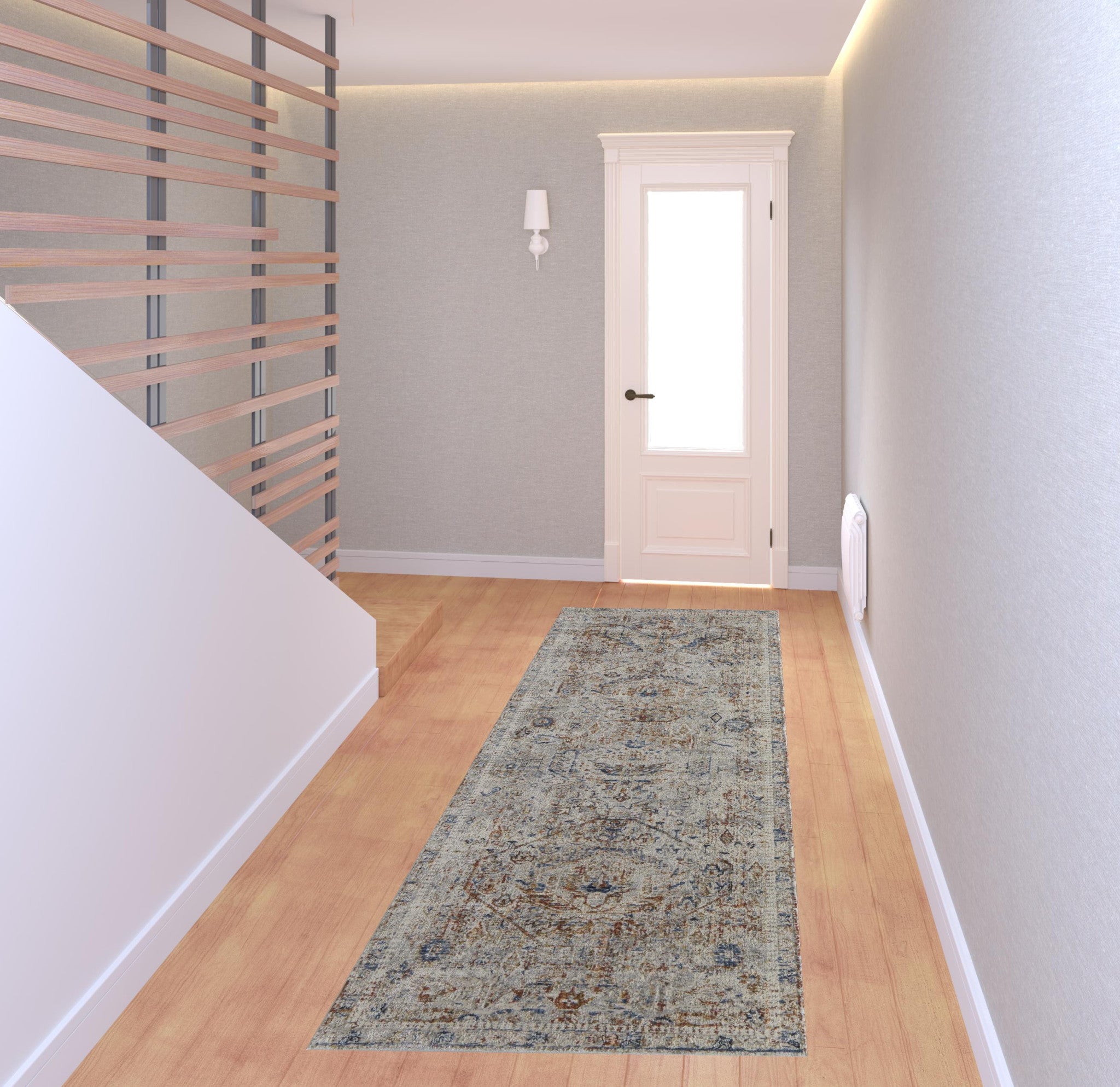 5' X 8' Tan Orange And Red Floral Power Loom Distressed Area Rug With Fringe