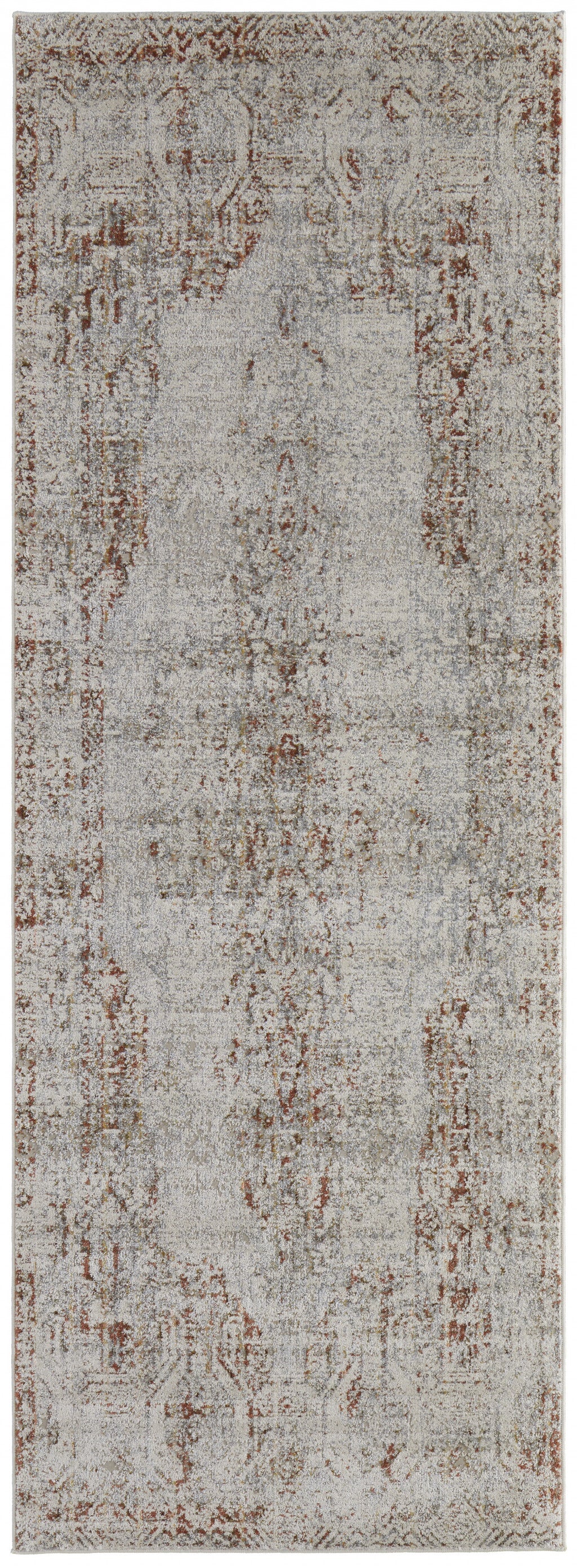 5' X 8' Tan Ivory And Orange Floral Power Loom Distressed Area Rug With Fringe