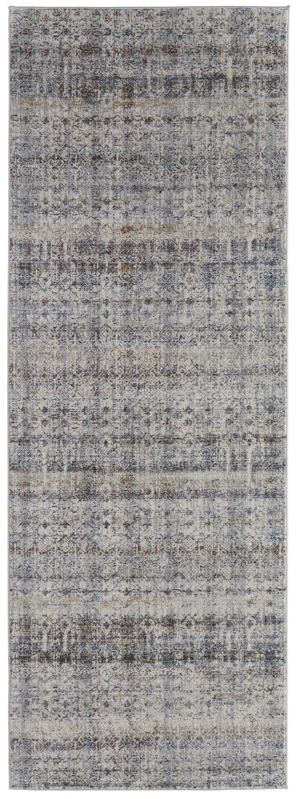5' X 8' Tan Ivory And Blue Geometric Power Loom Distressed Area Rug With Fringe