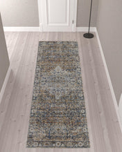 Tan Orange And Blue Floral Power Loom Distressed Area Rug With Fringe - 5' x 8'