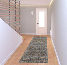 Tan Orange And Blue Floral Power Loom Distressed Area Rug With Fringe - 5' x 8'