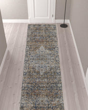 Tan Orange And Blue Floral Power Loom Distressed Area Rug With Fringe - 5' x 8'