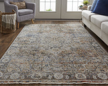 Tan Orange And Blue Floral Power Loom Distressed Area Rug With Fringe - 5' x 8'