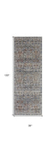 5' X 8' Tan Blue And Orange Floral Power Loom Distressed Area Rug With Fringe