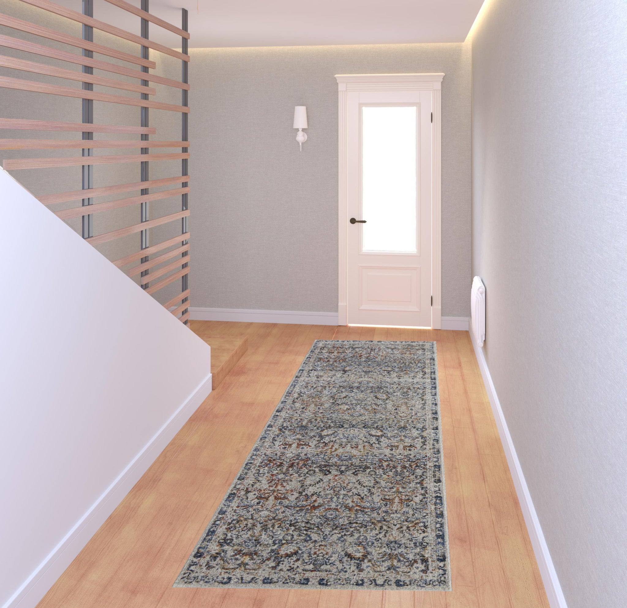 5' X 8' Tan Blue And Orange Floral Power Loom Distressed Area Rug With Fringe