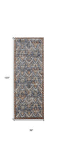 5' X 8' Blue Orange And Ivory Floral Power Loom Area Rug With Fringe