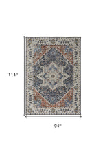 5' X 8' Ivory Blue And Red Floral Power Loom Area Rug With Fringe